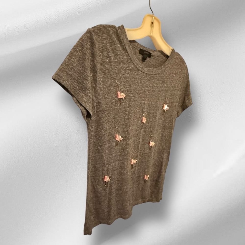 J Crew Beaded Flamingo‎ Gray T-Shirt - Picture 4 of 7
